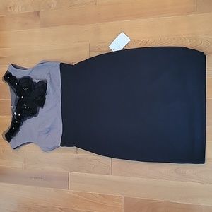 NWT Suzi Chin Black Gray Sheath Dress Embellished Bow Neckline 8